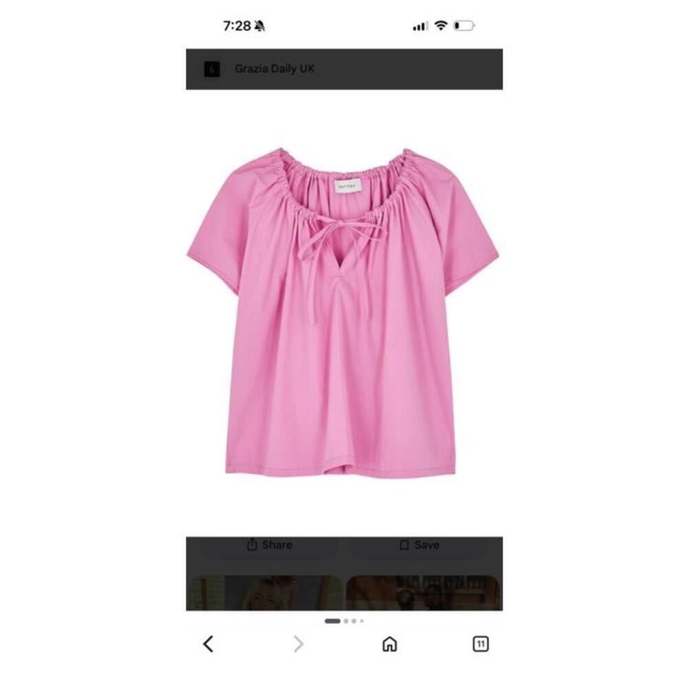 Matteau Pink Short Sleeve Poplin Cotton Peasant Top sz 6 M